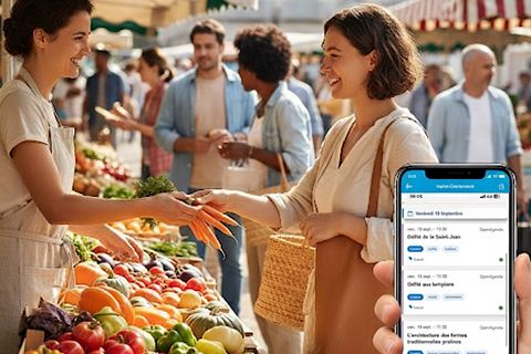 Scène de marché local et application LNDC